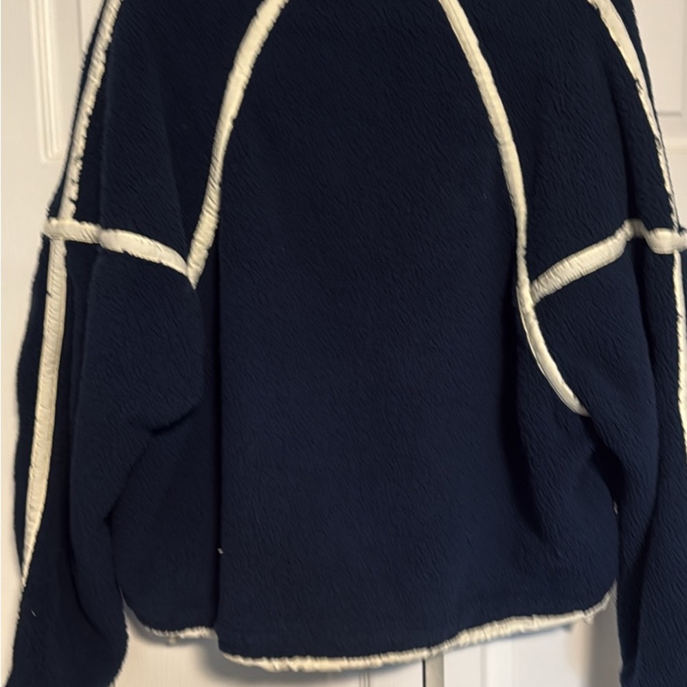 Free People Navy Sherpa Pullover with Cream Trim - Picture 3 of 3